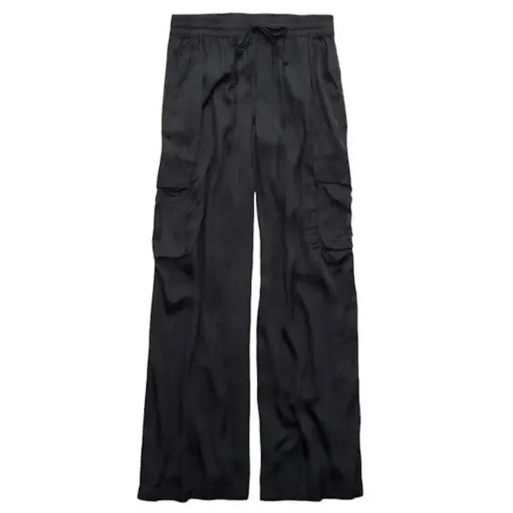 Aerie Satin Wide Leg Shine Cargo Skater Pants Black Size XS Y2K Comfort - Picture 4 of 4